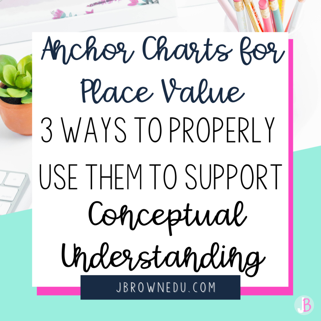 anchor charts for place value title with a plant and office supplies in the background