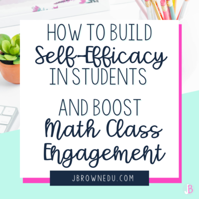build self-efficacy in students title with a plant and office supplies in the background